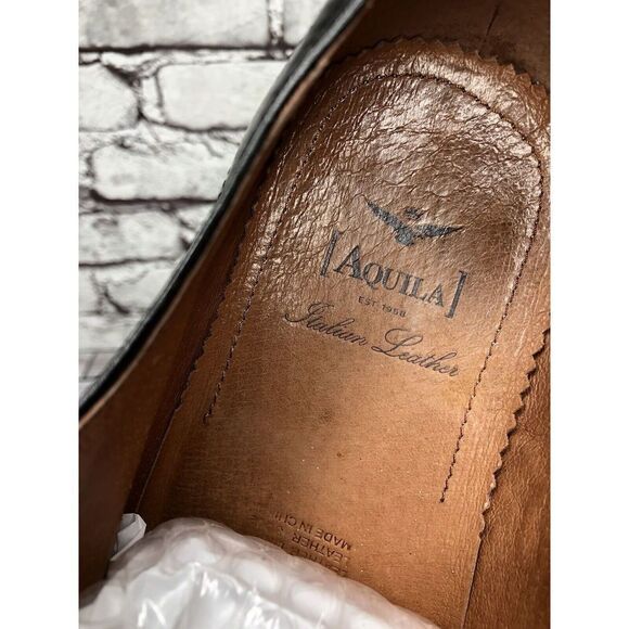 AQUILA Italian made Black Leather Cap Toe Dress Lace Up Shoes Men Sz 41EU/8M US - Picture 8 of 16